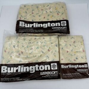 Vtg Sheets  Burlington  Flat, Fitted Sheet & pillowcases QUEEN size NOS